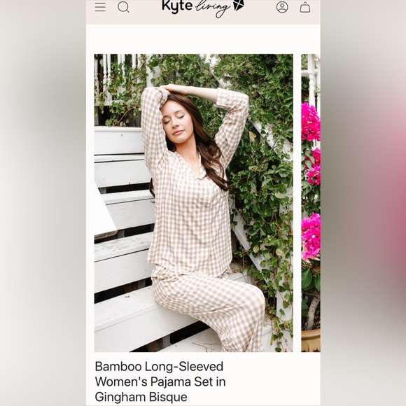 NWT! Bamboo Long-Sleeved Women's Pajama Set in Gingham Bisque Size Large - Picture 1 of 6